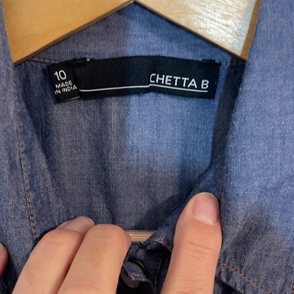 Chetta B Western Blue Chambray Sleeveless handkerchief dress, cotton, 10 - Picture 4 of 6